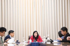 Deputy Foreign Minister Le Thi Thu Hang (centre) during phone talks with her Kyrgyz counterpart Abakirov Meder on February 17. (Photo: VNA)