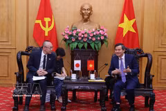 Politburo member and Director of the Ho Chi Minh National Academy of Politics (HCMA) Assoc. Prof. Dr. Doan Minh Huan (right) and Chief Representative of the Japan International Cooperation Agency (JICA) in Vietnam Kobayashi Yosuke at their meeting on May 7. (Photo: VNA)
