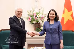 Vice State President Vo Thi Anh Xuan (R) receives outgoing Argentine Ambassador Marcos Antonio Bednarski (Photo: VNA) 