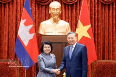 General Secretary of the Communist Party of Vietnam (CPV) Central Committee and State President To Lam on July 28 receives President of the Cambodian National Assembly Samdech Khuon Sudary. (Photo: VNA)