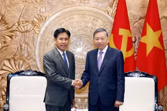 General Secretary of the Communist Party of Vietnam (CPV) Central Committee and State President To Lam (R) and President of the Supreme People's Court of Laos Phayvy Syboualypha. (Photo: VNA)