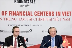 Permanent Deputy Prime Minister Nguyen Hoa Binh (R) speaks at the roundtable on the building of financial centres in Vietnam in Germany. (Photo: VNA)