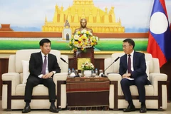 Acting Head of the Lao People's Revolutionary Party Central Committee (LPRPCC) Commission for External Relations Bounlua Phandanouvong receives Vietnamese Deputy Minister of Foreign Affairs Nguyen Manh Cuong (L) (Photo: VNA)