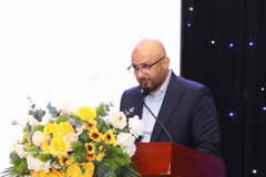 Rashid Abdulmajid Ibrahim Mohammed Al Ali, Vice President of the Asian Karate Federation speaks at the opening ceremony of the 13th Southeast Asian Karate Championships in Ninh Binh on July 8 (Photo: VNA)