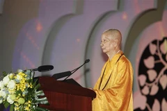Most Venerable Thich Tri Quang, the Supreme Patriarch of the Patronage Council of the Vietnam Buddhist Sangha (VBS), speaks at the opening ceremony of the United Nations Day of Vesak Celebrations 2025 on May 6. (Photo: VNA)