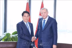 Vietnamese President Luong Cuong (L) and Turkish President Recep Tayyip Erdoğan at their meeting in New York on September 24 (Photo: VNA)