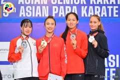Nguyen Thi Dieu Ly (second, left) won Vietnam's only gold at the Asian Karate Championships, which wrapped up in Indonesia on June 21. (Photo: VNS/VNA)