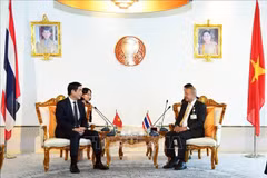 Vietnamese Ambassador to Thailand Pham Viet Hung (L) and President of the Thai Senate Mongkol Surasajja at their meeting in Bangkok on August 21. (Photo: VNA)