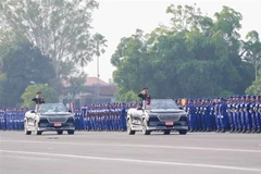 The joint rehearsal of the military and police forces takes place on the morning of November 12 at Thatluang Square in Vientiane (Photo: VNA)