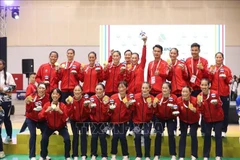 The Vietnamese team win the gold medal in women's handball at the 33rd SEA Games (Photo: VNA)