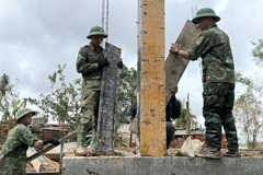 Soldiers of Division 315 (Military Region 5) build new houses and repair homes for families whose houses collapsed, were destroyed or swept away by historic floods in November. (Photo: VNA)
