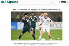 Screenshot photo of the article about the match between Vietnam's U23 and Kyrgyzstan's U23 at King Abdullah Sports City Hall on January 9 on Aki Press.