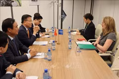 Deputy Prime Minister Le Thanh Long (second, left) meets with Amy Pope, Director General of the International Organisation for Migration on July 30. (Photo: VNA)