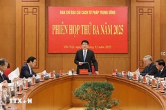 State President Luong Cuong addresses the third meeting of the Central Steering Committee for Judicial Reform in Hanoi on December 25. (Photo: VNA)