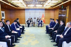 Prime Minister Pham Minh Chinh (right) works with Vice Chairman of COMAC Shen Bo. (Photo: VNA)