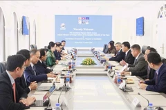 At the working session between delegations from the Ministry of Foreign Affairs of Vietnam and the Cambodian Ministry of Commerce (Photo: VNA)