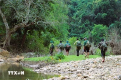A biodiversity survey team collecting specimens and setting camera traps make their way into the core zone of Sub-area 729 in the Pu Huong Nature Reserve. (Photo: VNA)