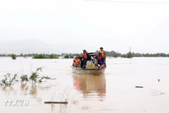 Many navy ships are mobilised to support rescue of people in flooded areas in Khanh Hoa province. (Photo: VNA)