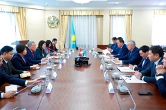 The Vietnamese Government delegation holds a working session with the Deputy Prime Minister and Minister of National Economy of Kazakhstan. (Photo: VNA)