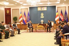 Cambodian Senate President and CPP President Samdech Techo Hun Sen (right) receives newly-accredited Vietnamese Ambassador to Cambodia Nguyen Minh Vu in Phnom Penh on February 12. (Photo: VNA)