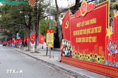 Central streets in localities across the country are adorned with flags and flowers to celebrate the 14th National Party Congress. (Photo: VNA)