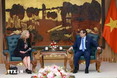 Prime Minister Pham Minh Chinh (R) receives Mariam J. Sherman, World Bank Country Director for Vietnam, Cambodia and Laos in Hanoi on May 15. (Photo: VNA)