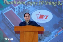 PM Pham Minh Chinh speaks at the groundbreaking ceremony for Cam Thach inter-level school in Thanh Hoa province (Photo: VNA)
