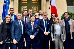 Vietnam’s Ambassador to France Trinh Duc Hai (front row, 3rd from left) in a group photo with Michel Criaud, President of the France – Vietnam Parliamentary Friendship Group (front row, 4th from left), and other participants of a working session in Paris on April 1. (Photo: VNA)