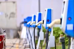 The VinFast electric vehicle charging station system at the CT1 apartment complex near Hospital 103, Hanoi. (Photo: VNA)