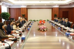 The talks between the delegations of the Supreme People's Courts of Vietnam and China (Photo: VNA)