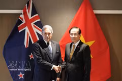 Minister of Foreign Affairs Le Hoai Trung (R) and his New Zealand counterpart Winston Peters at the fourth Vietnam–New Zealand Foreign Ministers’ Meeting (FMM-4) in Auckland on August 13 (Photo: VNA)