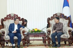 Vinachem Chairman Phung Quang Hiep (R) and Lao Deputy Prime Minister Saleumxay Kommasith (Photo: VNA)