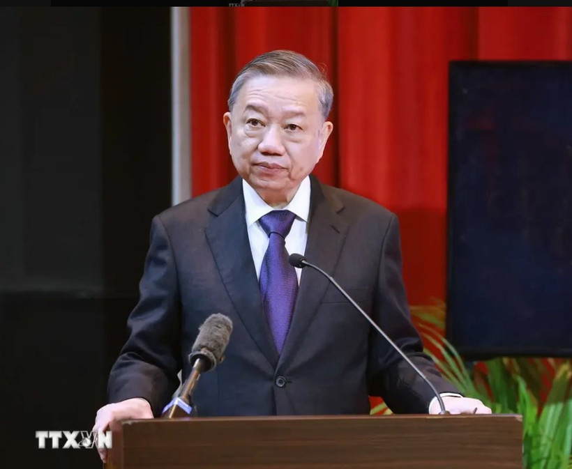 General Secretary of the Communist Party of Vietnam Central Committee To Lam delivers a policy speech at the University of Malaya in Kuala Lumpur on November 22. (Photo: VNA)