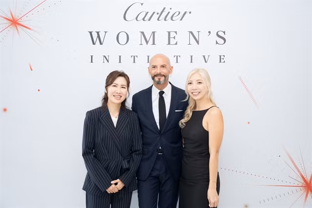 (From left) Dr. Lynne Lim, founder and CEO of NOUSQ from Singapore, Gregory Hallak, managing director of Cartier Vietnam, and Marina Trần Vũ, founder of EQUO at the 2024 Cartier Women’s Initiative Fellow Series held in HCM City on May 10. (Photo: courtesy of Cartier Vietnam) 