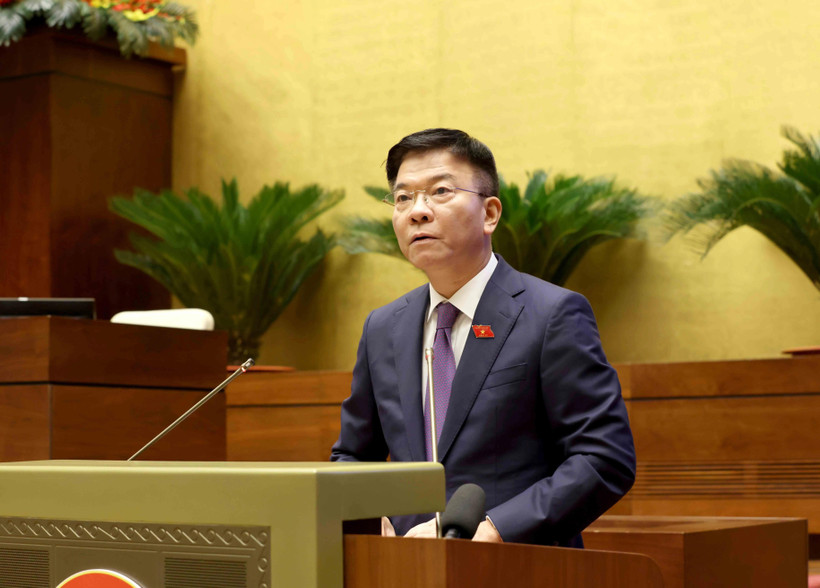 Deputy Prime Minister Le Thanh Long presents the proposal on the investment policy of the National Target Programme on Drug Prevention and Control until 2030 on November 8 (Photo: VNA)