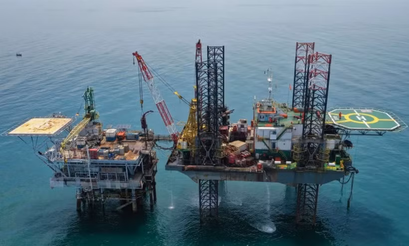 The Pertamina Hulu Energi (PHE) Offshore North West Java (ONWJ) oil and gas rig is pictured on April 2, 2023, in the waters off Indramayu, West Java. (Photo: Antara) 