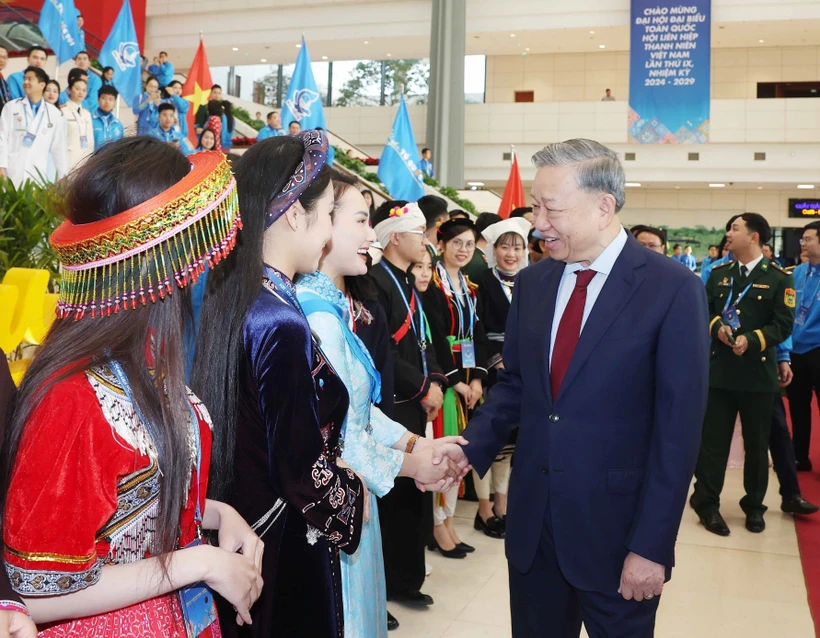 Party General Secretary To Lam attends the plenary session of the ninth National Congress of the Vietnam Youth Federation in Hanoi on December 18. (Photo: VNA)