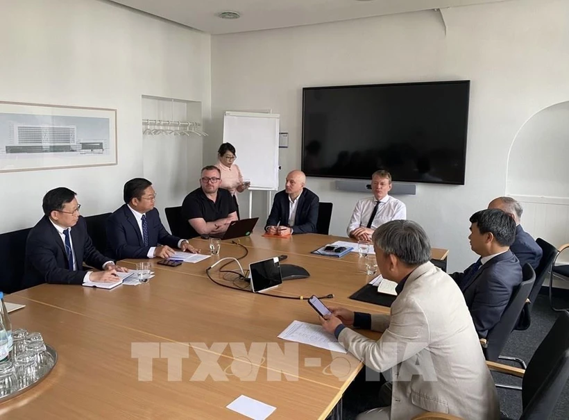 The delegation works with representatives of Goethe University Hospital Frankfurt (Photo: VNA)