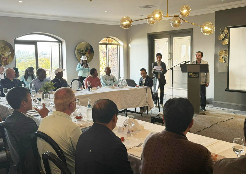 Secretary of Hai Duong province's Party Committee Tran Duc Thang speaks at an investment promotion conference in South Africa. (Photo: baohaiduong.vn)