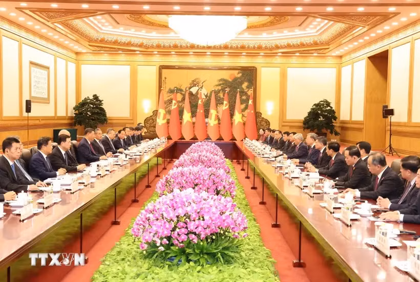 At the talks between top Vietnamese and Chinese leaders (Photo: VNA)