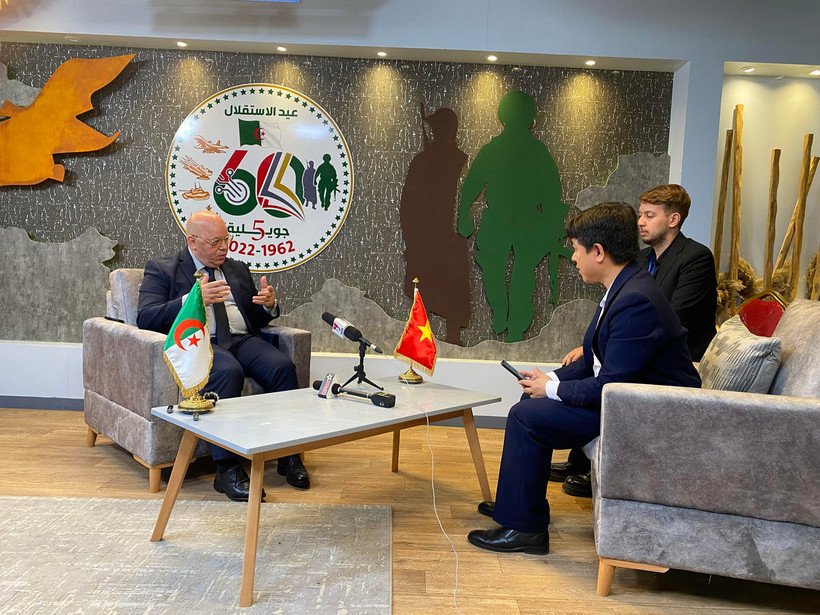 Algerian Minister of Mujahideen (War Veterans) and Rights Holders Laid Rebiga grants an interview to VietnamPlus E-newspaper. (Photo: VNA)