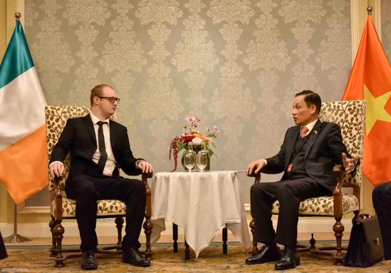 Secretary of the Communist Party of Vietnam (CPV) Central Committee and head of its Commission for External Relations Le Hoai Trung (right) meets Communist Party of Ireland International Secretary Graham Harrington on October 3. (Photo: VNA)