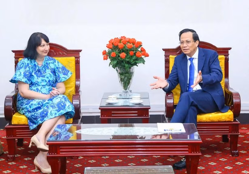 Meeting between Minister of Labour, Invalids and Social Affairs Dao Ngoc Dung (R) and Romanian Ambassador to Vietnam Cristina Romila (Photo: VietnamPlus)
