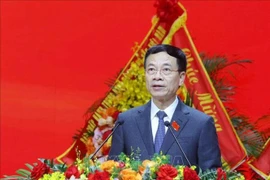 Minister of Science and Technology Nguyen Manh Hung, a member of the Party Central Committee, a member of the Government’s Party Committee, and Secretary of the Party Committee of the Ministry of Science and Technology delivers a presentation at the congress on October 13. (Photo: VNA)