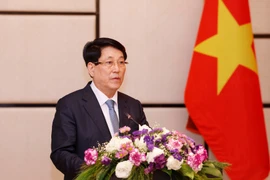 State President Luong Cuong speaks at the meeting with the Vietnamese community in Laos on April 25. (Photo: VNA)