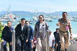 Prime Minister Paetongtarn Shinawatra arrives at the Thailand International Boat Show at the Phuket Yacht Haven, where she presided over the opening of a four-day event that ends on January 12. (Photo: Government House)