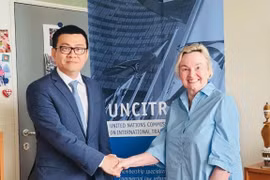 Ambassador Vu Le Thai Hoang (L) and Secretary of the United Nations Commission on International Trade Law (UNCITRAL) Anna Joubin-Bret (Photo: VNA)
