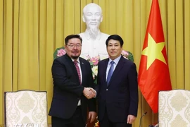 State President Luong Cuong (R) hosts Chairman of the Presidential Office of Mongolia Gombojav Zandanshatar in Hanoi on January 13. (Photo: VNA)