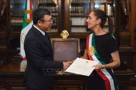 Vietnamese Ambassador to Mexico Nguyen Van Hai (L) presents State President Luong Cuong's credentials to Mexican President Claudia Sheinbaum. (Photo: VNA)