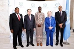 IPU President Tulia Ackson (centre) and IPU Secretary General Martin Chungong (first, left) welcome National Assembly Chairman Tran Thanh Man to the opening ceremony of the 6th World Conference of Speakers of Parliament in Geneva on July 29. (Photo: VNA) 
